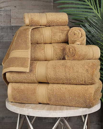 Superior Egyptian Cotton Pile 8 Piece Towel Set, Includes 2 Bath, 2 Hand, 4 Face Towels/Washcloths, Ultra Soft Luxury Towels, Thick Plush Essentials, Guest Bath, Spa, Hotel Bathroom, Toast