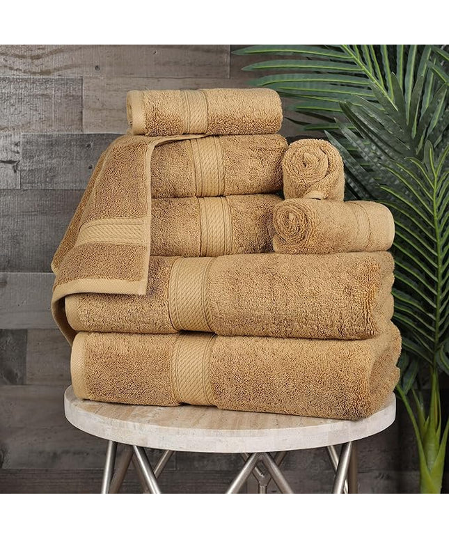 Superior Egyptian Cotton Pile 8 Piece Towel Set, Includes 2 Bath, 2 Hand, 4 Face Towels/Washcloths, Ultra Soft Luxury Towels, Thick Plush Essentials, Guest Bath, Spa, Hotel Bathroom, Toast