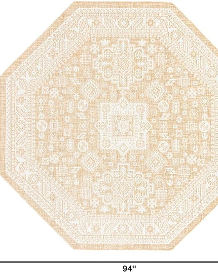 Rugs.com Outdoor Aztec Collection Rug – 8 Ft Octagon Natural Flatweave Rug Perfect for Living Rooms, Kitchens, Entryways