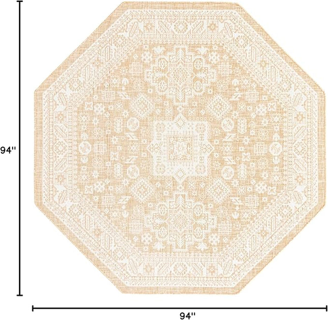 Rugs.com Outdoor Aztec Collection Rug – 8 Ft Octagon Natural Flatweave Rug Perfect for Living Rooms, Kitchens, Entryways