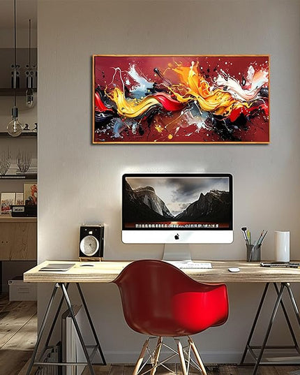 Ouzzlie Red Wall Art Gold Wall Decor Colorful Pictures Azure Blue Abstract Wall Art Decor 24"x 48" in Wall Paintings for Living Room