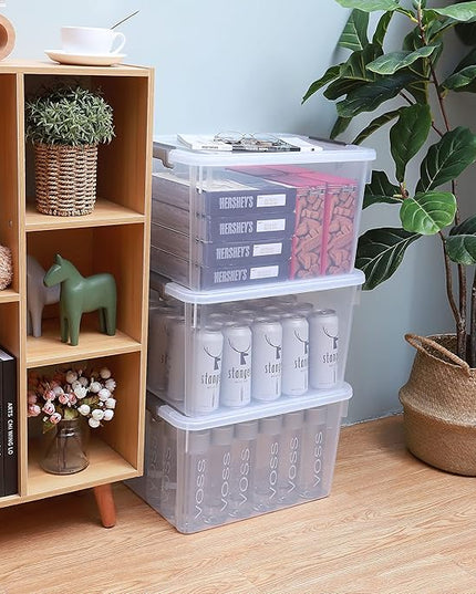 Citylife 32 QT Plastic Storage Bins with Latching Lids Stackable Storage Containers for Organizing Large Clear Storage Box for Garage, Closet, Kitchen, 4 Packs