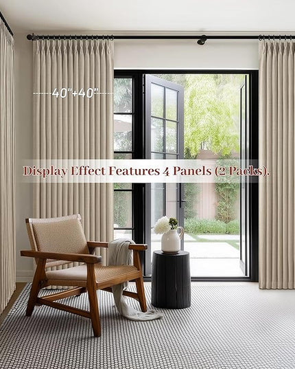 Burlywood Birch Black Out Curtains 86 Inches Long for Kids Bedroom, Unique Pleat Two Layer Heavy Linen Noise Cancelling Viral Drape for 84-86 Inch Length Large Window 2 Panels Grey Beige