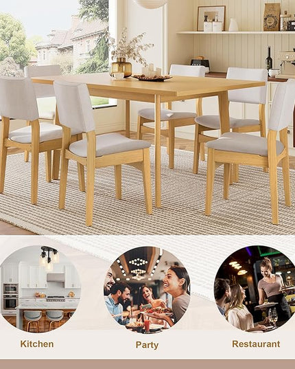 7-Piece Dining Set Modern Dinner Table set for 6, Wood Dining Table with 6 Upholstered Chairs, 60" Rectangular Table with Stackable Chairs Padded Seat Backrest for Dining Room Kitchen Apartment
