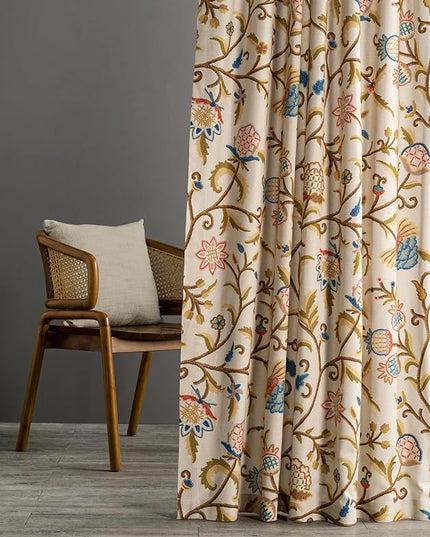 Maison d' Hermine Curtains for Living Room 100% Cotton 84 inch Length One Panel Light Filtering Curtains for Bedroom Windows with Rod and Loop Pockets Drapes (Artisan Love Multicolor, 50" W x 84" L)