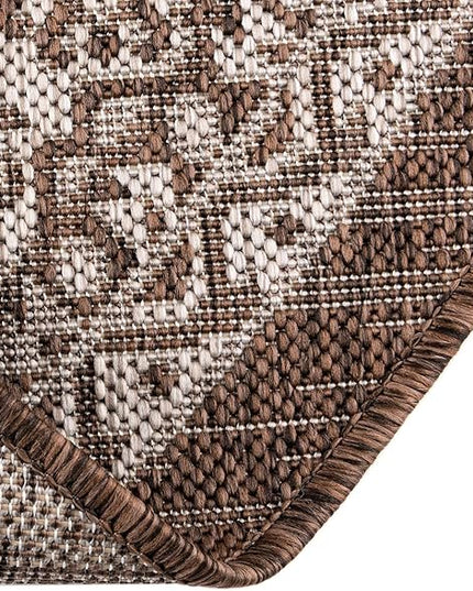 Rugs.com Outdoor Aztec Collection Rug – 8 Ft Round Brown Flatweave Rug Perfect for Kitchens, Dining Rooms