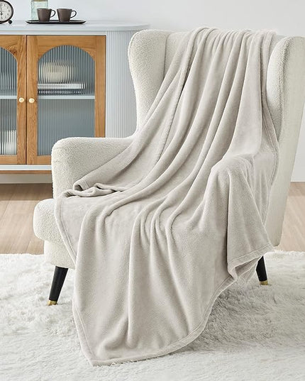 Bedsure GentleSoft Fleece Throw XL Blanket Linen - 300GSM Soft Lightweight Plush Cozy Blankets for Bed, Sofa, Couch, Travel, Camping, 50x70 inches