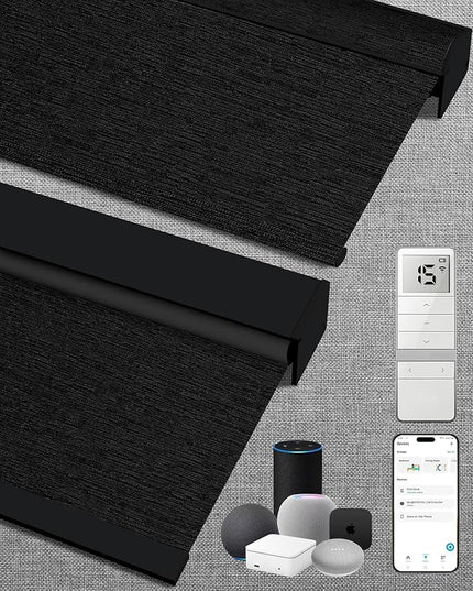 Kincmo Motorized Blinds with Remote,100% Blackout Motorized Roller Shades Work with Apple Homekit,Alexa,Google, Custom Electric Blinds with App,Voice Control (Aqua Waves Black)