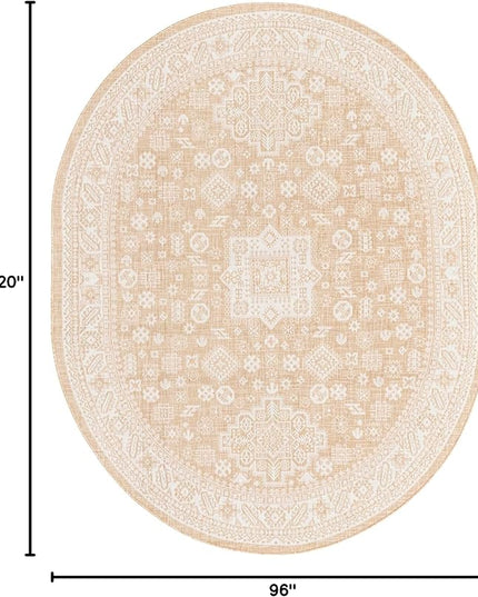 Rugs.com Outdoor Aztec Collection Rug – 8' x 10' Oval Natural Flatweave Rug Perfect for Living Rooms, Large Dining Rooms, Open Floorplans