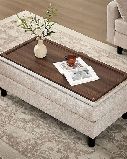 Convertible Sectional Sofa with Storage Ottoman Bench, 101" U Shaped Couch 4-Seat Sofa Set for Living Room/Apartment, Sectional Couch with Movable Ottoman, Beige