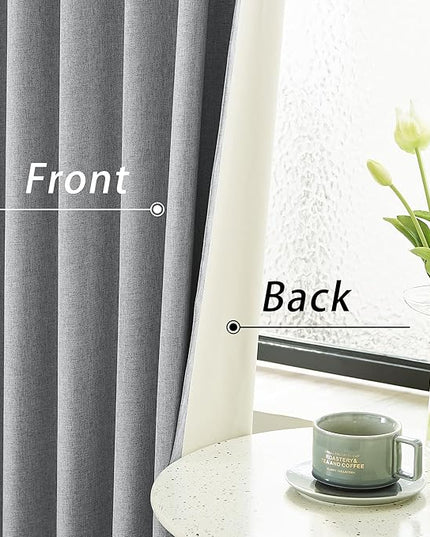 DUALIFE Grey 102 Inch Length Curtains, 100% Blackout Curtains 84 Inch Extra Wide for Bedroom Thermal Insulated Noise Cancelling Pleated Heading Tape Ring Back Tab Kids Boho Drapes 2 Panel Set 84x102