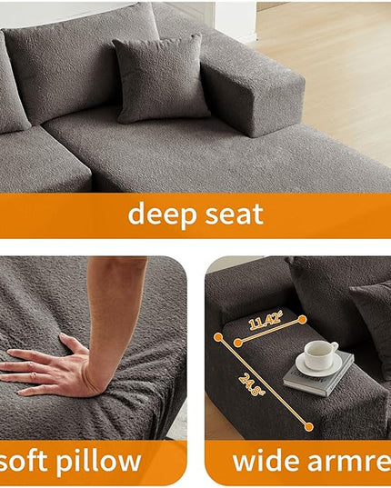 103.54'' Sectional Sofa, Raindrop Velvet Fabric L Shaped Sofa, 4 Seat Modern L Shape Couch with 2 Pillows Left Hand Lounge for Living Room, Office