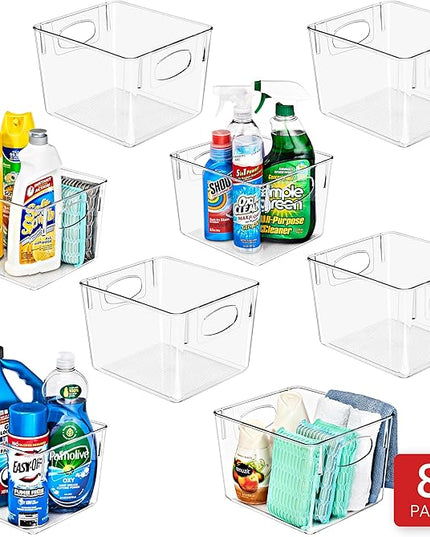 Sorbus 8 Pack Medium Clear Plastic Storage Bins, Clear Organizer Bins with Handle for Kitchen, Pantry, Cabinet, Refrigerator, Craft, Toys, Clothes, Closet, Under Sink, Bathroom Organizers and Storage