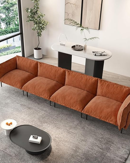WJShome Sectional Couches for Living Room, Velvet 147" Modern 4 Seater Sofa with Removable Cushions Comfort Deep Seat ForApartment, 8" High Metal Legs, Easy to Clean, Terracotta