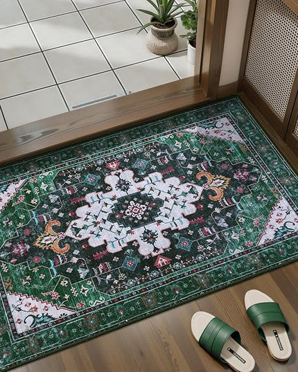 Ciicool Washable Vintage Area Rug, 2x3ft Small Boho Rug, Ultra Soft Rugs for Entryway, Non-Slip Entry Rugs Oriental Low-Pile Indoor Mat Floor Carpet for Entrance Bedroom Kitchen Bathroom Foyer Decor