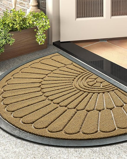 tchdio Door Mat Outdoor Indoor Entrance Doormat-Semicircular Durable Rubber Non Slip Front Door Mat for Outside Inside Entry Entryway Dirt Trapper WelcomeMat for Muddy Paws and Shoes-Yellow 24”x36”