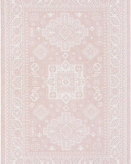 Rugs.com Outdoor Aztec Collection Rug – 5' x 8' Pink Flatweave Rug Perfect for Living Rooms, Large Dining Rooms, Open Floorplans