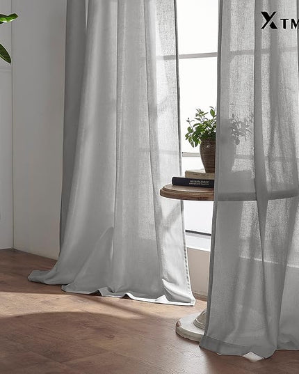 XTMYI Gray Curtains 96 Inches Long,Sheer Linen Back Tab Hooks Pleat Light Weight Modern Stylish Curtains for Living Room 96 Inch Length 2 Panel Set,Grey