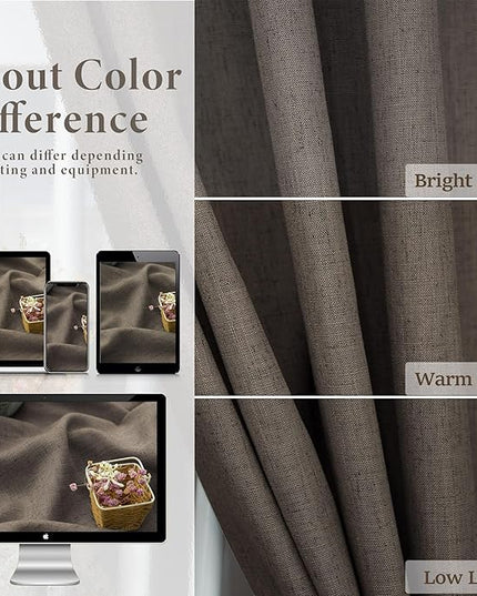 96 Inch Long Dark Brown Living Room Curtains for Window Treatments Back Tab Elegant Modern Farmhouse Style Light Soft Linen Sheer Bedroom Curtains & Drapes 96 Length 2 Panel Sets Chocolate Cappuccino