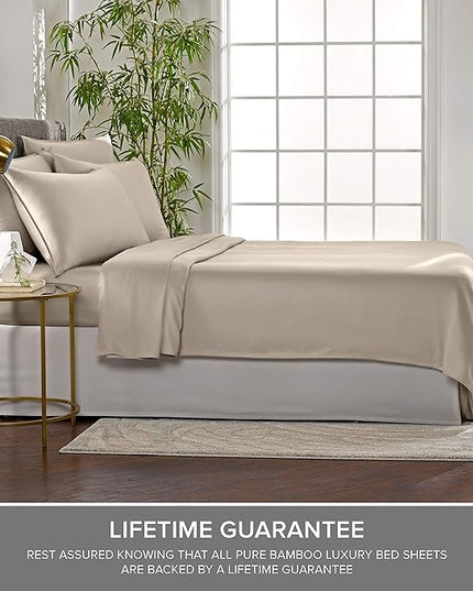 Pure Bamboo Twin XL Sheets, Genuine 100% Organic Viscose Derived from Bamboo Bed Sheet Set, Luxuriously Soft & Cooling, Double Stitching, 2 Year Quality Promise (Twin XL, Sand)
