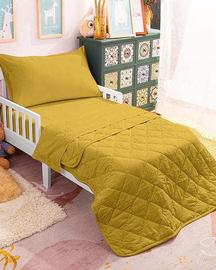 NTBAY Toddler Bedding Set - 4 Piece Soft and Breathable Crib Bedding Set for Boys and Girls, Includes Quilted Comforter, Fitted Sheet, Flat Top Sheet and Envelope Pillowcase, Yellow