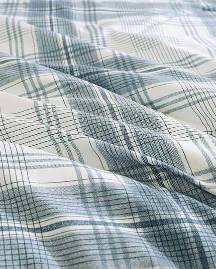 MaiRêve Plaid Queen Comforter Sets, Blue Grey Grid Farmhouse Bedding Set Bed in A Bag, Classic Checkered Comforter Sets with Fitted & Flat Sheet, Pillowcases & Shams(Blue Grey, 90"x90")