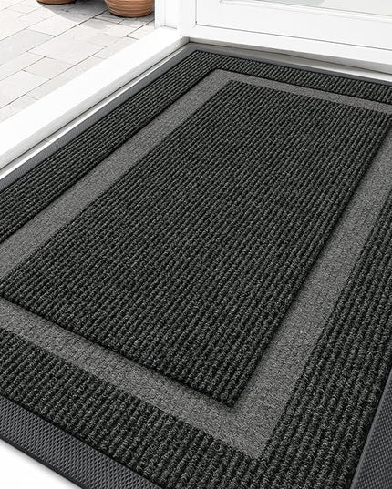 OLANLY Front Door Mat Indoor Outdoor Entrance, Waterproof All-Season, All-Weather Doormat, Sturdy Natural Rubber, Fade Resistant, Low Profile, Easy Clean Patio Porch Entryway Mat, 29.5x17, Black