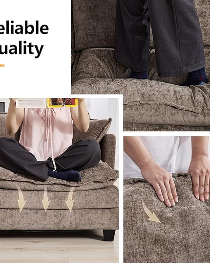 147'' Oversized U Shaped Cloud Sectional Sofa, Chenille Deep Seat Couches for Living Room, Comfy Upholstered Modular Sectional Sofa Couch, Brown