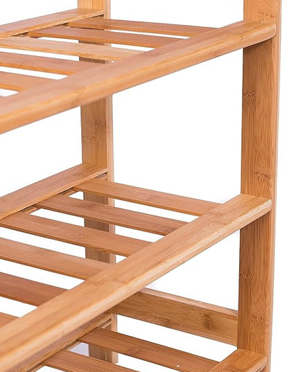 BIRDROCK HOME 3 Tier Free Standing Shoe Rack with Handles | Bamboo | Wood | Closets and Entryway | Organizer | Fits 9 Pairs of Shoes