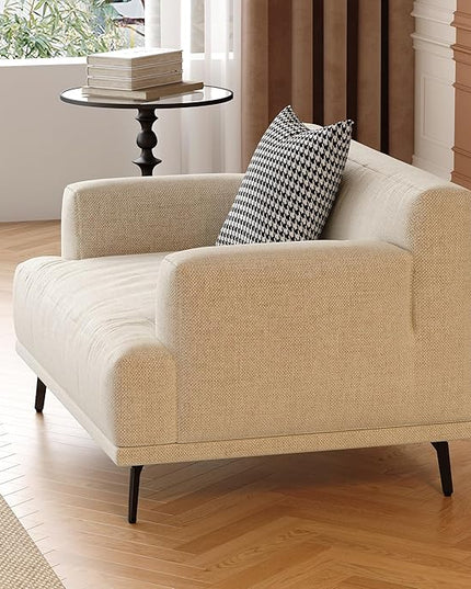 41.3” Modern Upholstered Armchair, Accent Chair with Deep Seat, Fixed Cushions, Sturdy Metal Legs, Easy to Assemble, Beige Fabric Chair for Bedroom or Living Room