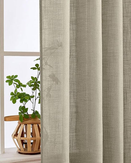 MIULEE Oatmeal Curtains 90 Inch Long 2 Panels for Bedroom Living Room, Soft Thick Textured Natural Window Drapes Light Filtering Back Tab Rod Pocket Burlap Look Decor
