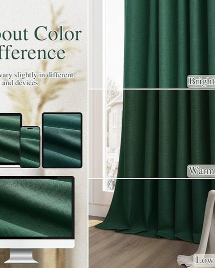 Guken Dark Green Blackout Curtains 120 Inch Length 2 Panels Set for Living Room Bedroom Back Tab Thermal Insulated 100% Black Out Linen Drapes Christmas Decor 52x120 Long