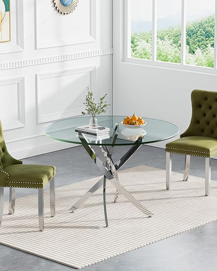 HomVent Round Glass Dining Table Set for 2, Modern Tempered Glass Kitchen Table Set and Chairs, Round Glass Dining Room Table Set for Kitchen