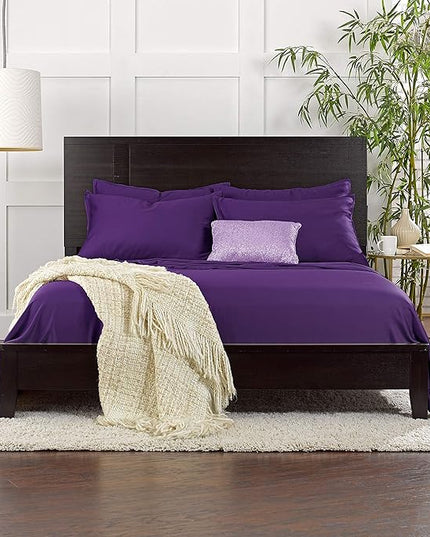 Pure Bamboo Full Sheets, Genuine 100% Organic Viscose Derived from Bamboo Bed Sheet Set, Luxuriously Soft & Cooling, Double Stitching, 2 Year Quality Promise (Full, Purple)