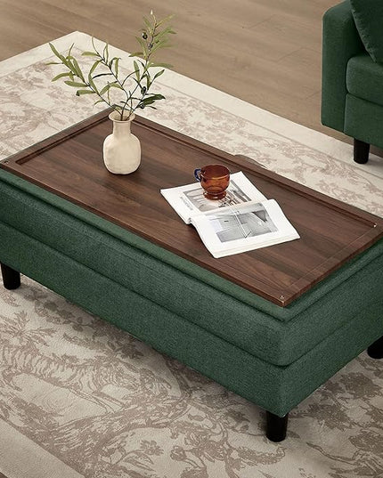Convertible Sectional Sofa with Storage Ottoman Bench, 101" U Shaped Couch 4-Seat Sofa Set for Living Room/Apartment, Sectional Couch with Movable Ottoman, Green