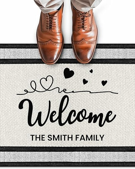 My Sign Center Personalized Doormat, Custom Welcome Mat for Front Door,Love and Hearts, Indoor/Outdoor Anti Slip Backing, 18x30 Inches, Polyestere Top Made in USA