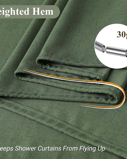 Naturoom Olive Green Shower Curtain 80 inches Long, Linen Rustic Weighted Fabric Shower Curtain Set with Hooks, Bohemian Country Thick Bath Curtains for Bathroom,72x80