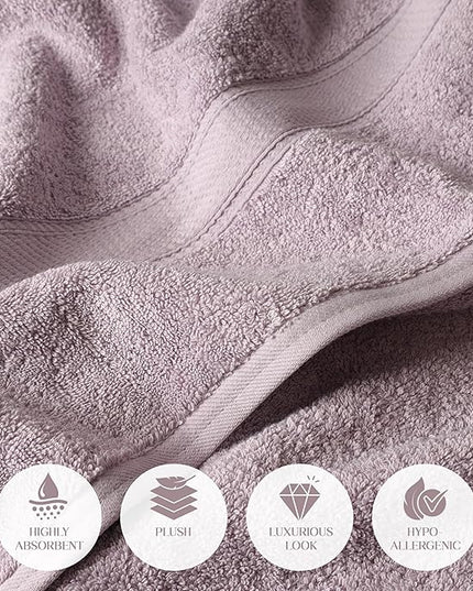 Superior Egyptian Cotton Pile Bath Towel Set of 2, Ultra Soft Luxury Towels, Thick Plush Essentials, Absorbent Heavyweight, Guest Bath, Hotel, Spa, Home Bathroom, Shower Basics, Purple