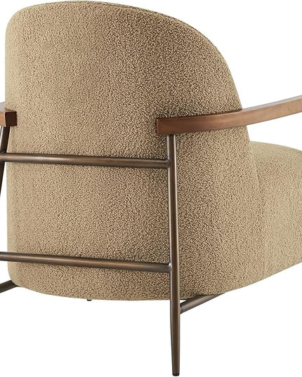 CHITA Accent Chair for Living Room, FSC Certified Modern Upholstered Faux Sherpa Fabric Armchair with Metal Frame and Wooden Armrests, Camel