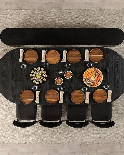 Transformer Table - Solid Wood Extendable Round Dining Table Set with 4 Chairs, Seats 4-10 Extendable Round Dining Set, Smoked Hickory, Black Finish (Table + 4 Chairs)