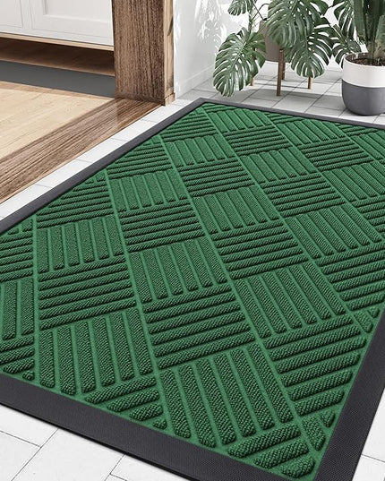 Smiry Front Door Mat Outside Entrance, Heavy Duty Outdoor Indoor Mat, Natural Rubber Doormat, Non Slip, Trap Dirt and Moisture, Easy Clean, Low Profile Patio Porch Entryway Mat, 35x23, Green