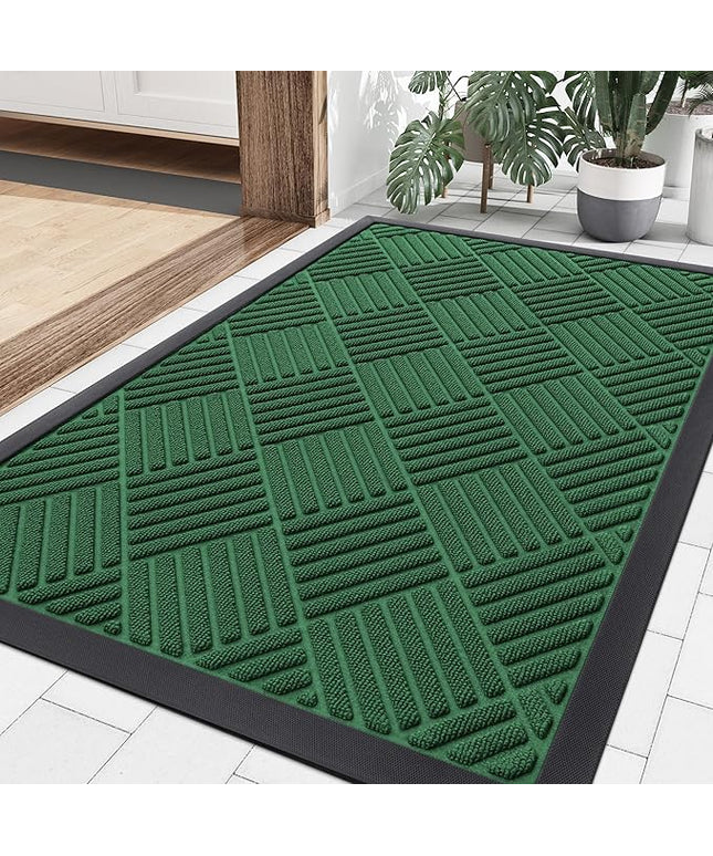 Smiry Front Door Mat Outside Entrance, Heavy Duty Outdoor Indoor Mat, Natural Rubber Doormat, Non Slip, Trap Dirt and Moisture, Easy Clean, Low Profile Patio Porch Entryway Mat, 35x23, Green
