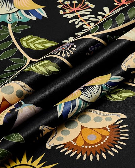 XiDi Dark Black Floral Blackout Curtains 96 Inches Long for Living Dining Room 2 Panels Patterned Curtains Decorative Thermal Insulated Luxury Vintage Flower Botanical Printed Grommet Drapes 52x96