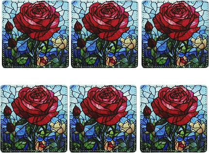 Marble Coasters Square Leather Drinks Coaster Set with Holder for Coffee Table Bar Home Decor 4 Inches Set of 6 (Rose, One Size)