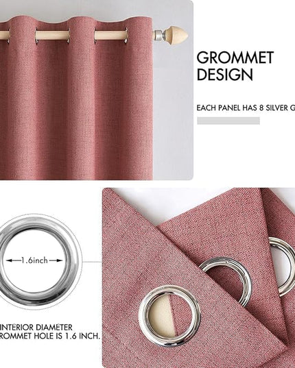 MIULEE 100% Blackout Linen Textured Curtains for Bedroom Solid Thermal Insulated Dusty Rose Grommet Room Darkening Curtains & Drapes Luxury Decor for Living Room Nursery 52 x 108 Inch (2 Panels)