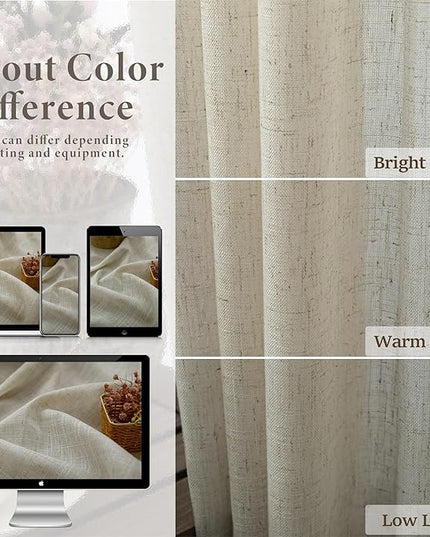 Pitalk Flax Linen Extra Long Curtains 120 Inch Length for Living Room 2 Panels Back Tab Rod Pocket Drapes Light Filtering Semi Privacy Beige Sheer Curtains for Dining Room Sliding Door 10 FT 52x120