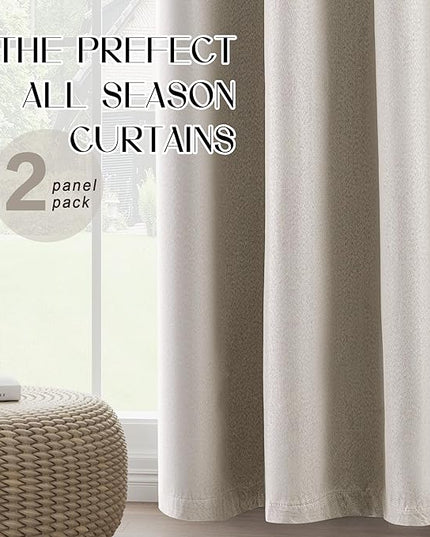Full Blackout Linen Curtains 84 Inches Long for Bedroom, Heat Blocking Thermal Insulated Beige Linen Grommet Curtains Lightweight Vertical Privacy Drapes, Sand Beige, W52 x L84, 2 Panels
