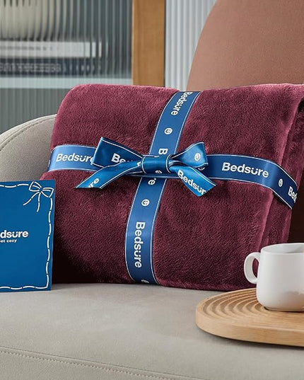 Bedsure GentleSoft Fleece Blanket Twin Size Burgundy - 300GSM Lightweight Plush Fuzzy Cozy Soft Warm Blanket for Bed, Sofa, Couch, Travel, Camping, 60x80 inches