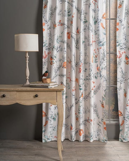 Maison d' Hermine Curtains for Living Room 100% Cotton 108 inch Length One Panel Light Filtering Curtains for Bedroom Windows with Rod and Loop Pockets Drapes (Whitish Shabby Chique, 50" W x 108" L)