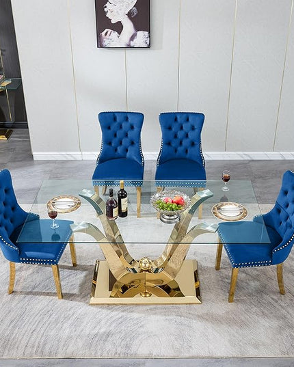 HomVent 70'' Glass Dining Table Set for 4, Modern Rectangle Glass Kitchen Table Set for 4, Kitchen Table and Chairs Set for 4 for Living Room,Kitchen